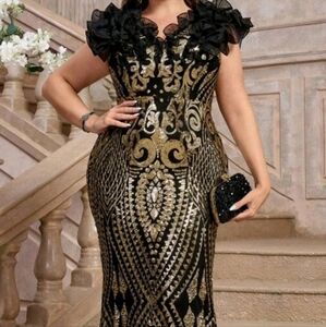 Elegant Black and Gold Evening Gown